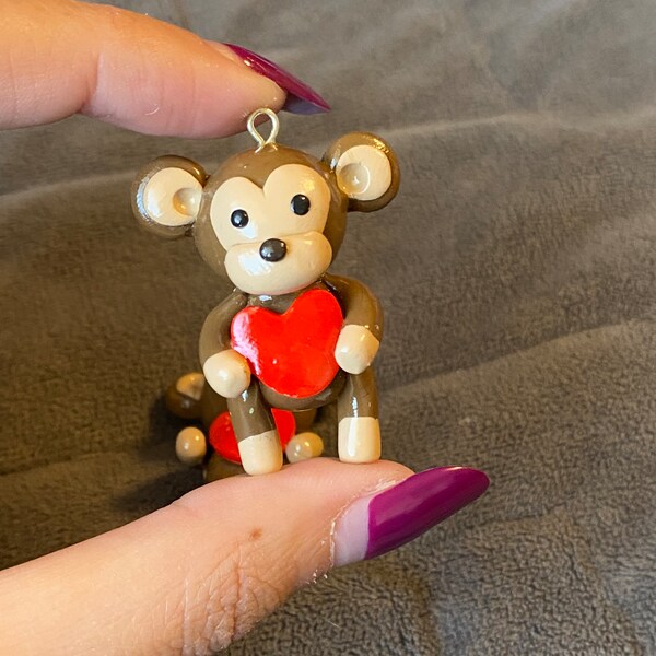 Love Monkey Charm Polymer Clay Monkey Valentine’s Day Charm