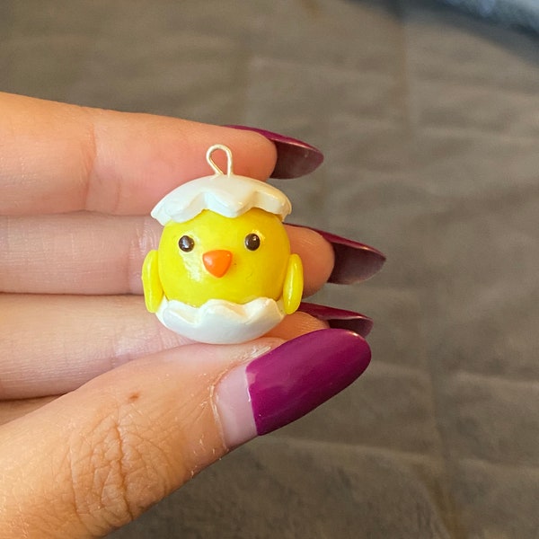 Hatching Chick Charms Polymer Clay Baby Chick in Egg Stitch Marker Necklace Charm