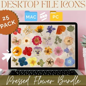Pressed Flower Desktop Icons: Botanical File Folders for Mac & PC (25 PNGs)