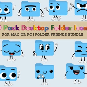 Bestandsmap Vrienden bureaubladpictogrambundel voor Mac en pc Windows | Set van 10 esthetische bureaubladmappen met afbeelding Instant download Cute Faces