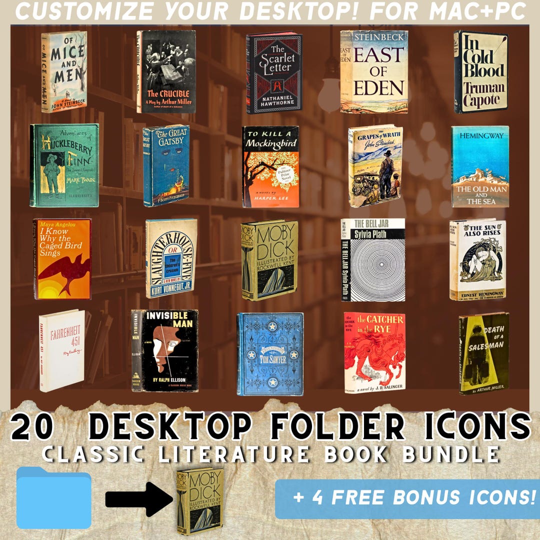 Book Icon Windows Desktop Classic Literature Book File Folder Icons: Mac + PC Desktop (digital ...