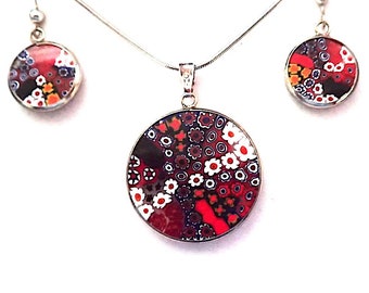 100% Murano Glass Millefiore Pendant with matching earrings