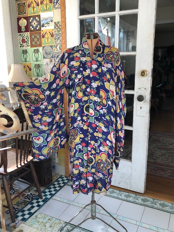 1930's primary color floral silk kimono