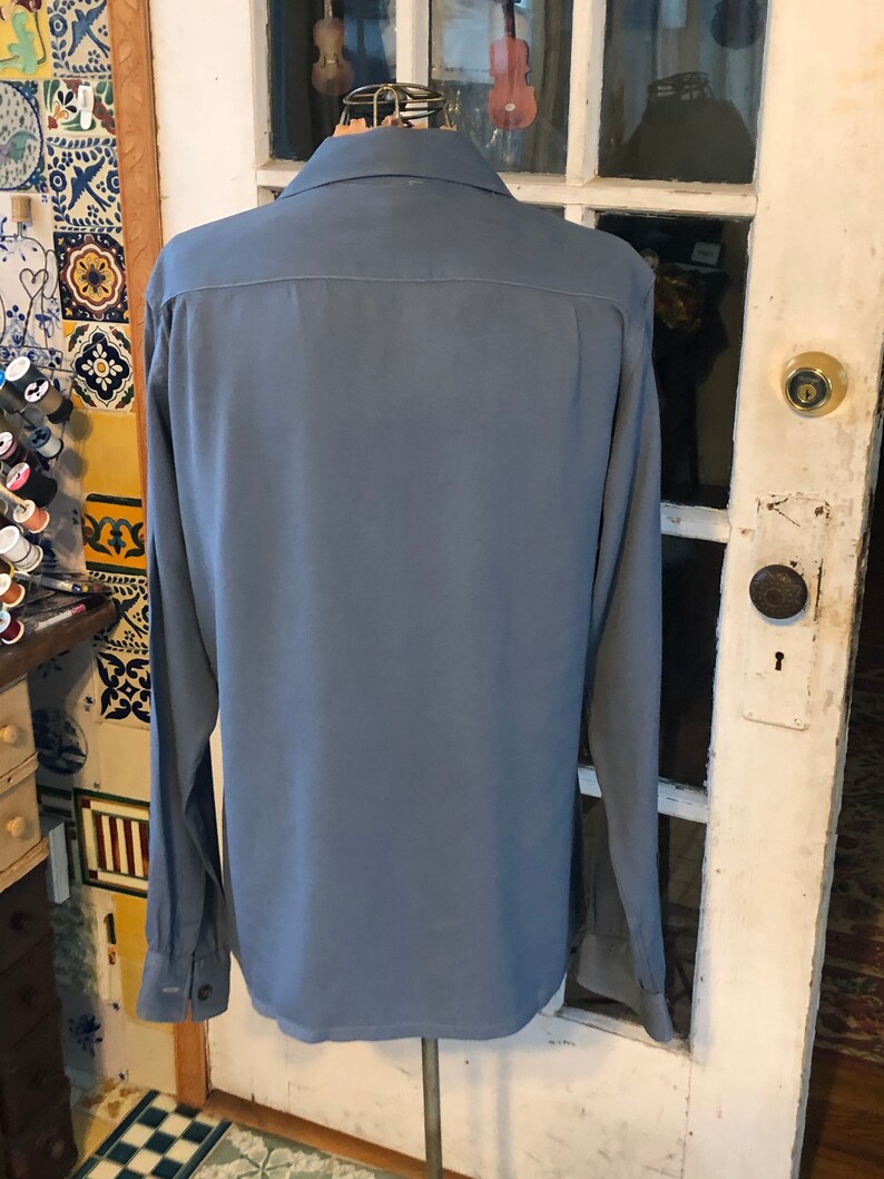 1940/'s men/'s blue cotton gabardine cotton shirt