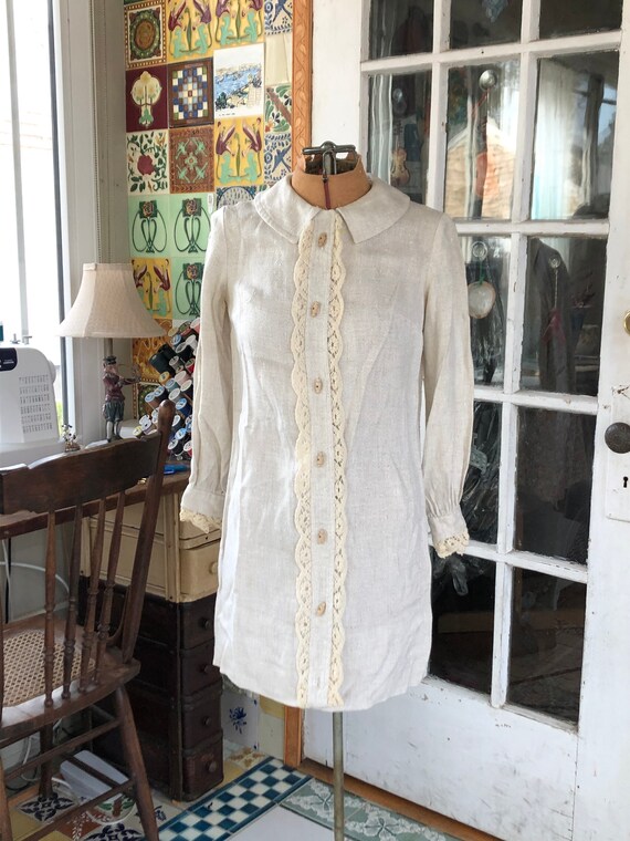 60's oatmeal feedsack mini dress/tunic/jacket