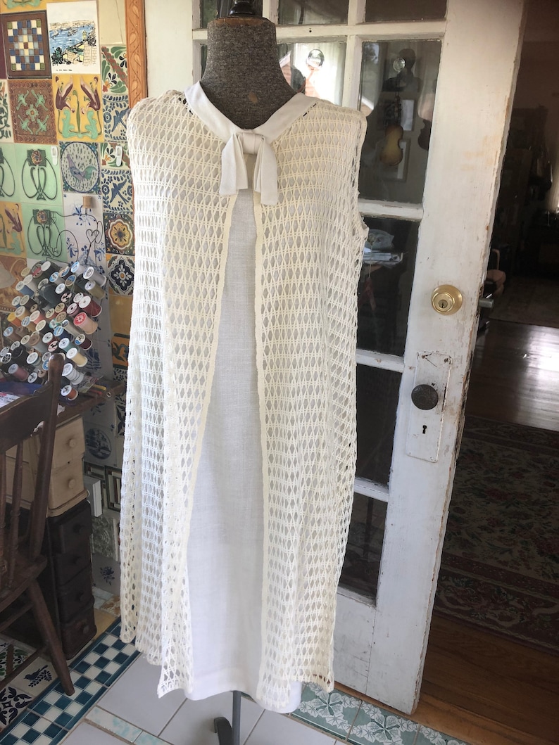 60/'s white linen shift and crocheted cover up