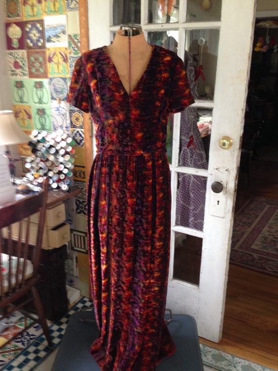 50's jewel tone rayon velvet gown