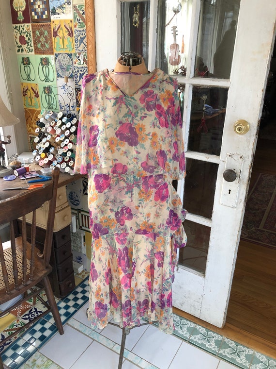 1920's authentic floral silk chiffon flapper dress