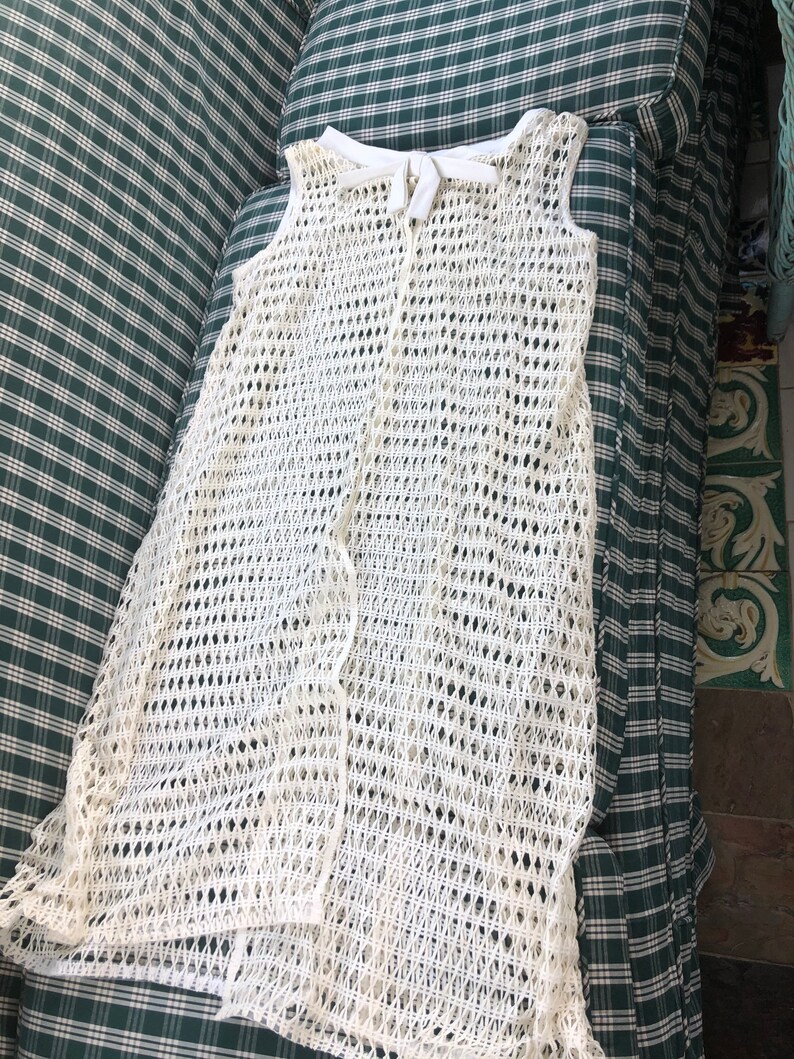 60/'s white linen shift and crocheted cover up