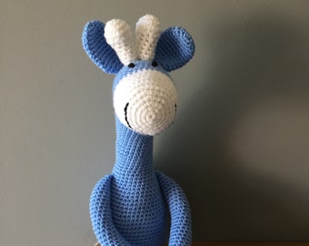 Blue crochet giraffe toy, baby gift, toddler toy