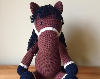 Crochet Horse Toy: Chestnut Amigurumi Pony, Hand-Knotted Mane, crocheted toys