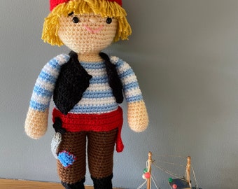 Handmade pirate doll, pirate rag doll, crochet pirate.