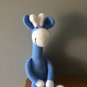 Blue crochet giraffe toy, baby gift, toddler toy image 1