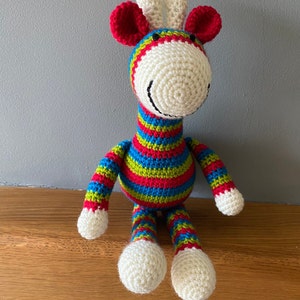 Brightly coloured striped crochet giraffe image 3