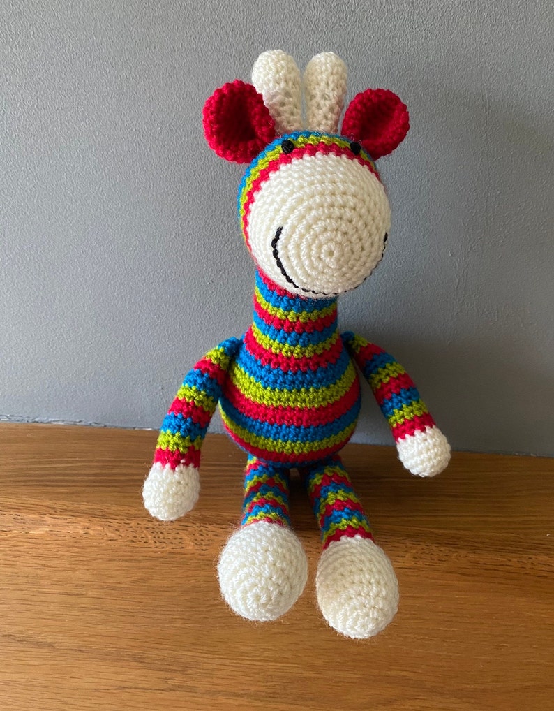 Brightly coloured striped crochet giraffe image 3