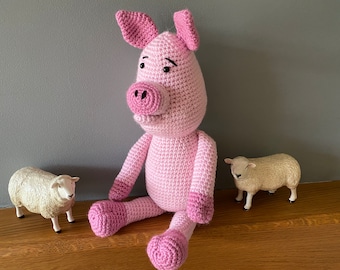 Crochet pig toy, crocheted toys, farm animal toy