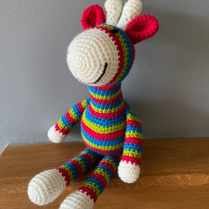 Brightly coloured striped crochet giraffe image 4