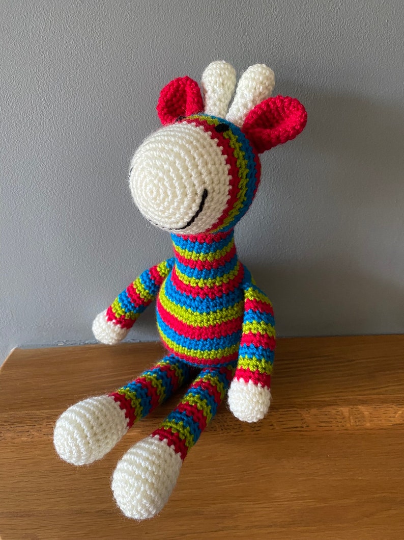 Brightly coloured striped crochet giraffe image 4