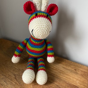 Brightly coloured striped crochet giraffe image 6