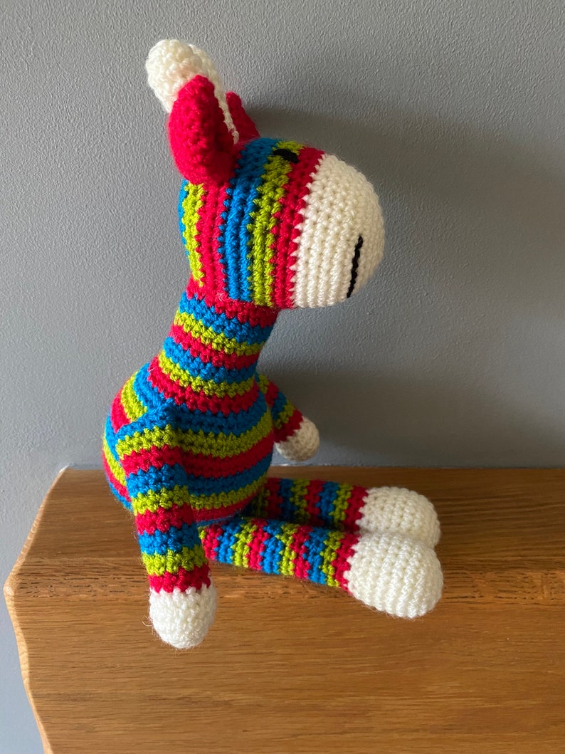 Brightly coloured striped crochet giraffe image 9