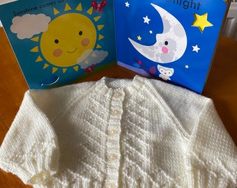Hand Knit baby cardigan with attractive diamond pattern. Suitable for both boys and girls.