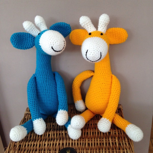 Giraffe toy, brightly coloured crochet giraffe