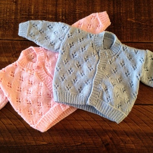 Pretty hand knitted baby cardigan available in choice of colours. Suitable for both boys and girls. image 5