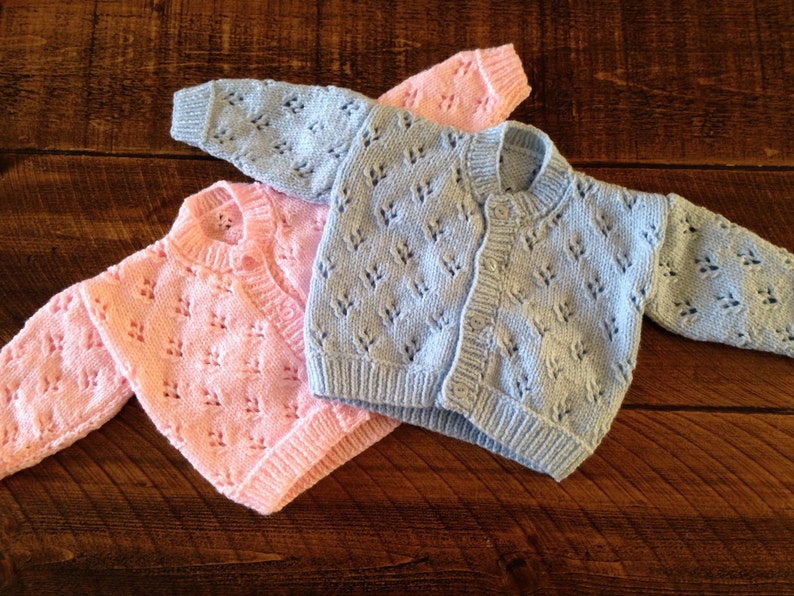 Pretty hand knitted baby cardigan available in choice of colours. Suitable for both boys and girls. image 5