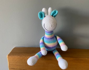 Pastel rainbow striped giraffe, crochet giraffe toy