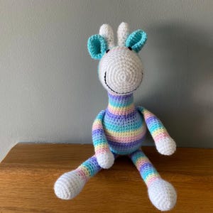 Pastel rainbow striped giraffe, crochet giraffe toy