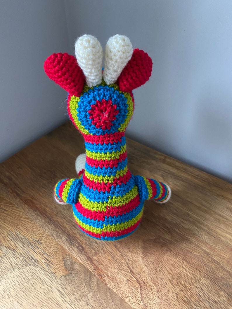 Brightly coloured striped crochet giraffe image 10