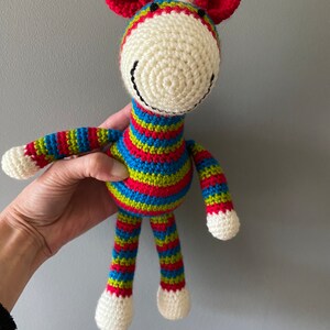 Brightly coloured striped crochet giraffe image 8