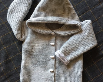 Hand knitted hooded jacket, knitted baby jacket, made to order.