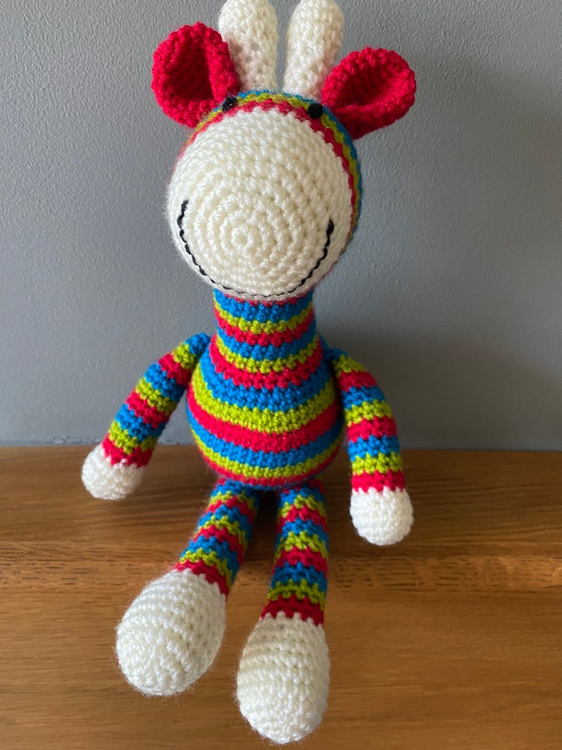 Brightly coloured striped crochet giraffe image 5