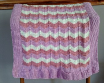 Handmade Knitted Baby Blanket: Washable Acrylic Chevron Blanket