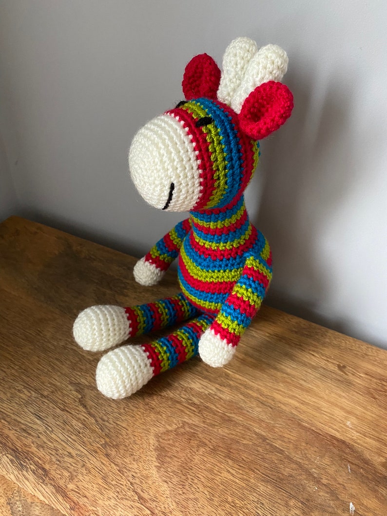 Brightly coloured striped crochet giraffe image 7