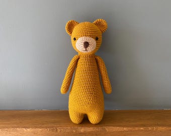 Teddybär häkeln: Honiggelbes Amigurumi Plüsch, Häkelspielzeug, Baby-Geschenke