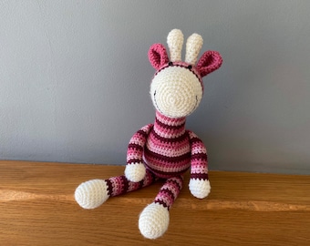 Striped crochet giraffe, handmade giraffe, pink giraffe