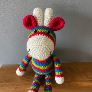 Brightly coloured striped crochet giraffe image 2