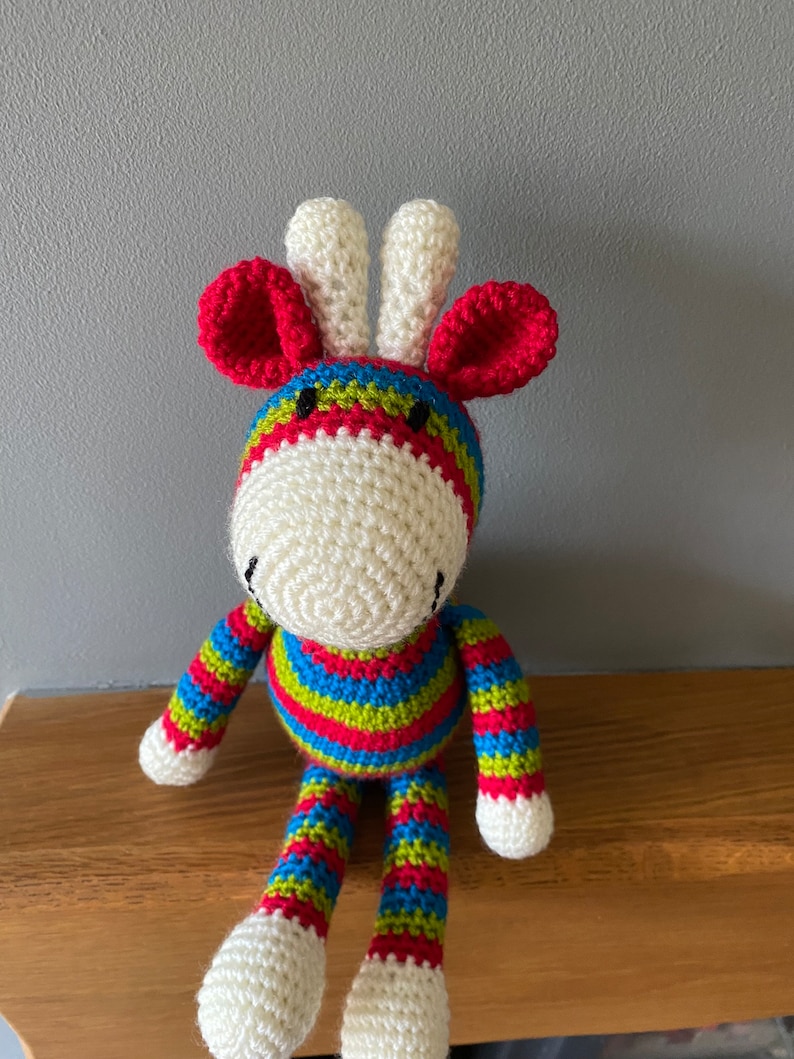 Brightly coloured striped crochet giraffe image 2