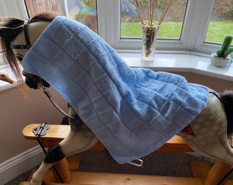 Hand gestrickte Baby Decke: Baby Blau Acrylgarn