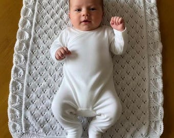 Pretty handknit baby blanket, shawl, crib cover
