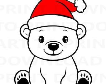 Polar Bear SVG, Christmas Polar Bear Outline Vector, Christmas Polar Bear Clipart, Cricut, Card, Polar Bear, Cut Files Digital Download