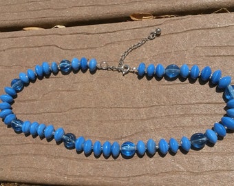 Blue Glass and Ceramic Bead Necklace