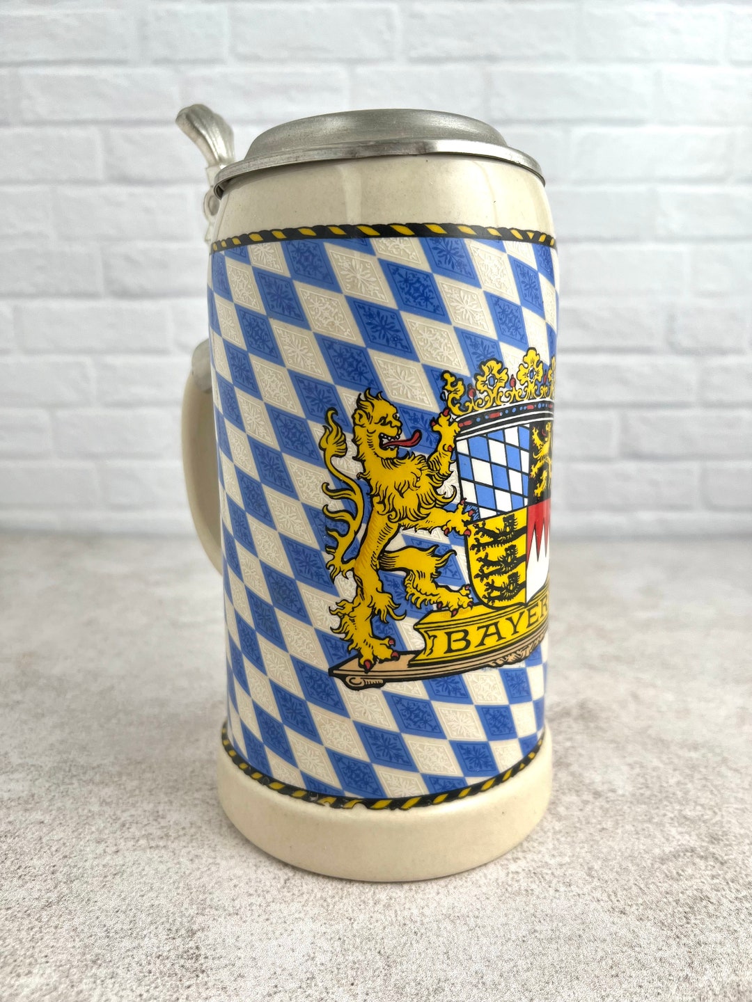 Large German Beer Stein. Ceramic With Pewter Lid. BAYERN Etsy