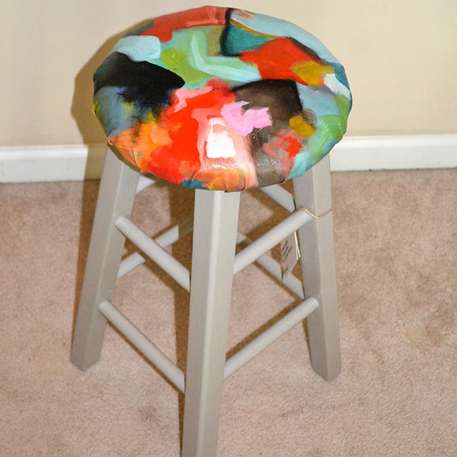 Handpainted Abstract Stool Etsy