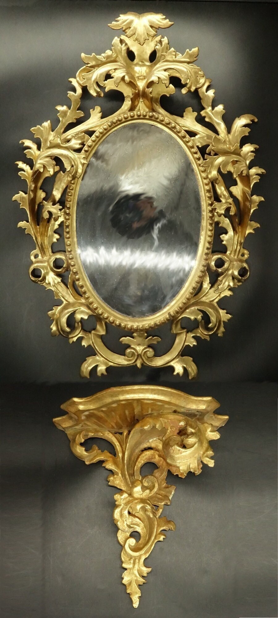 Miroir et Console Style Rocaille/Rococo Début 1900 - Bois Doré Fabrication Italienne