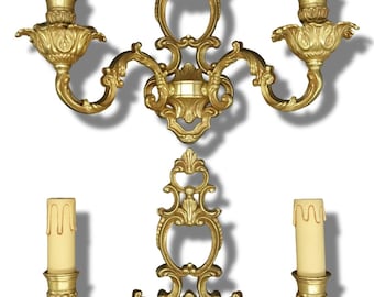 Paire D'appliques Murales Bronze – Style Rococo – Deux Lumières – XXème – Très Bon état