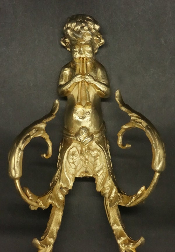 Paire d'appliques Au Putti Musicien Style Louis Xv - Bronze