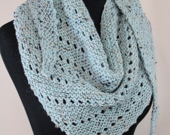 Asymmetrical Light Blue Tweed Triangular Wrap / Light Blue Tweed Shawl / Asymmetrical Blue Tweed Scarf / Versatile Lightweight Tweed Scarf